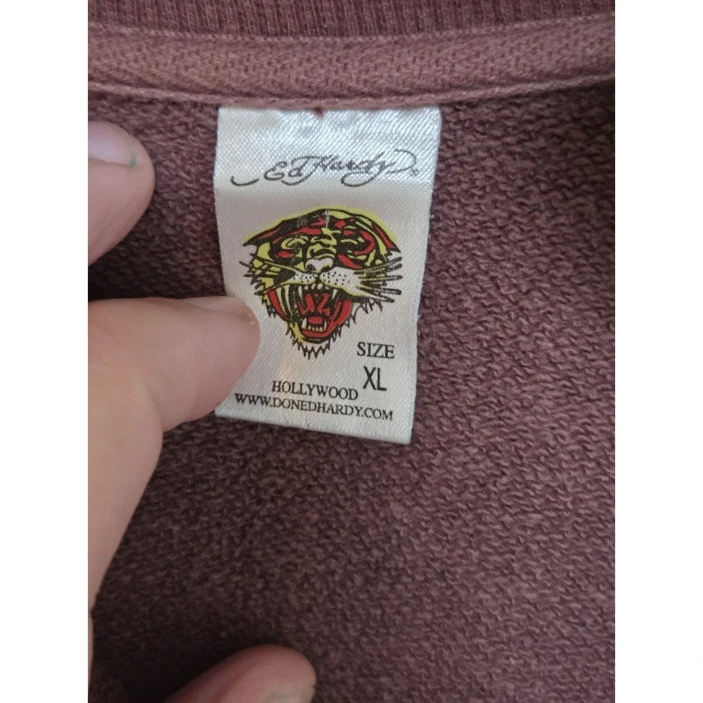 Ed Hardy Sweatshirt Mens XL Brown Full Zip Fleece New York City Tattoo Graphic - Picture 9 of 13
